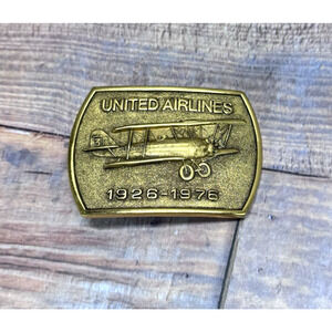 1976 United Airlines U.S. Air Mail 50th Anniversary Biplane Brass Belt Buckle